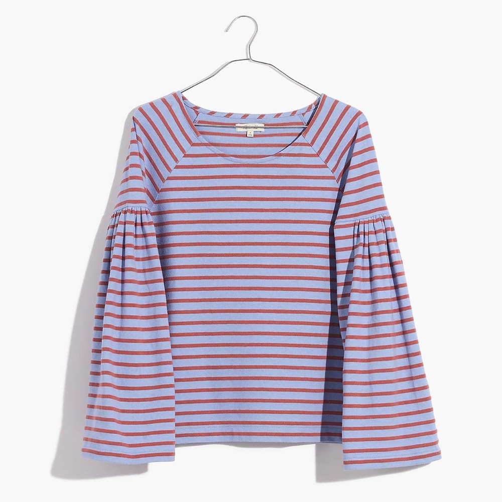 Madewell Shirred-sleeve Stripe Sailor Top - (size xxs)
